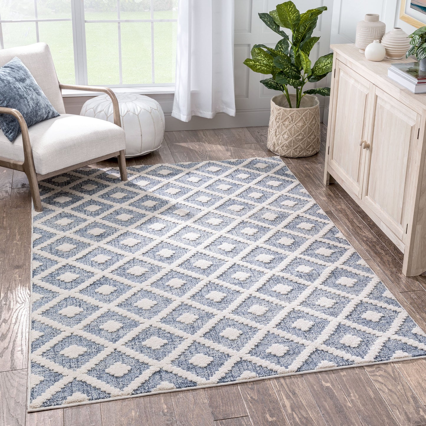 Ailey Moroccan Lattice Trellis Blue Looped Pile Rug HAR-54