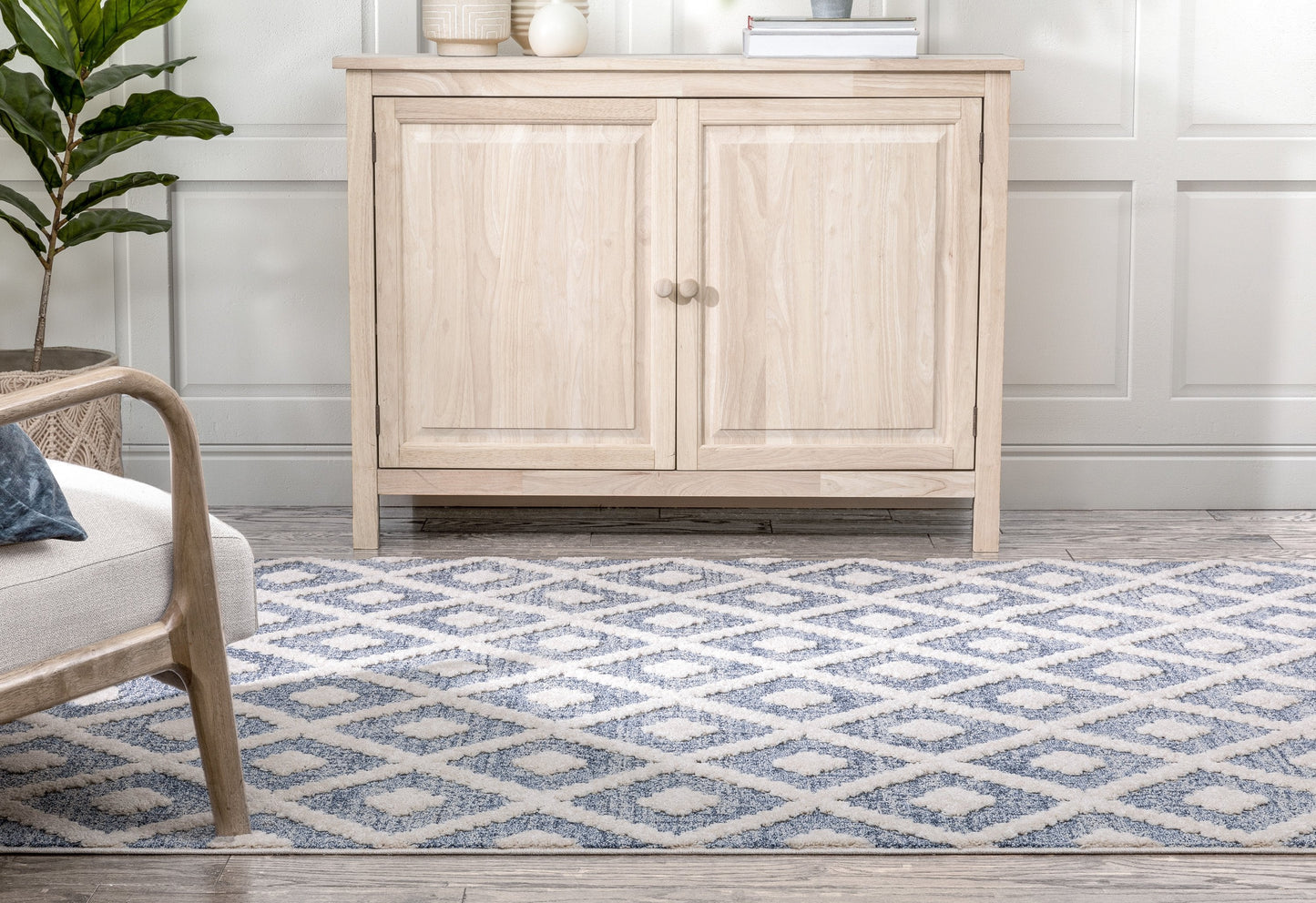 Ailey Moroccan Lattice Trellis Blue Looped Pile Rug HAR-54