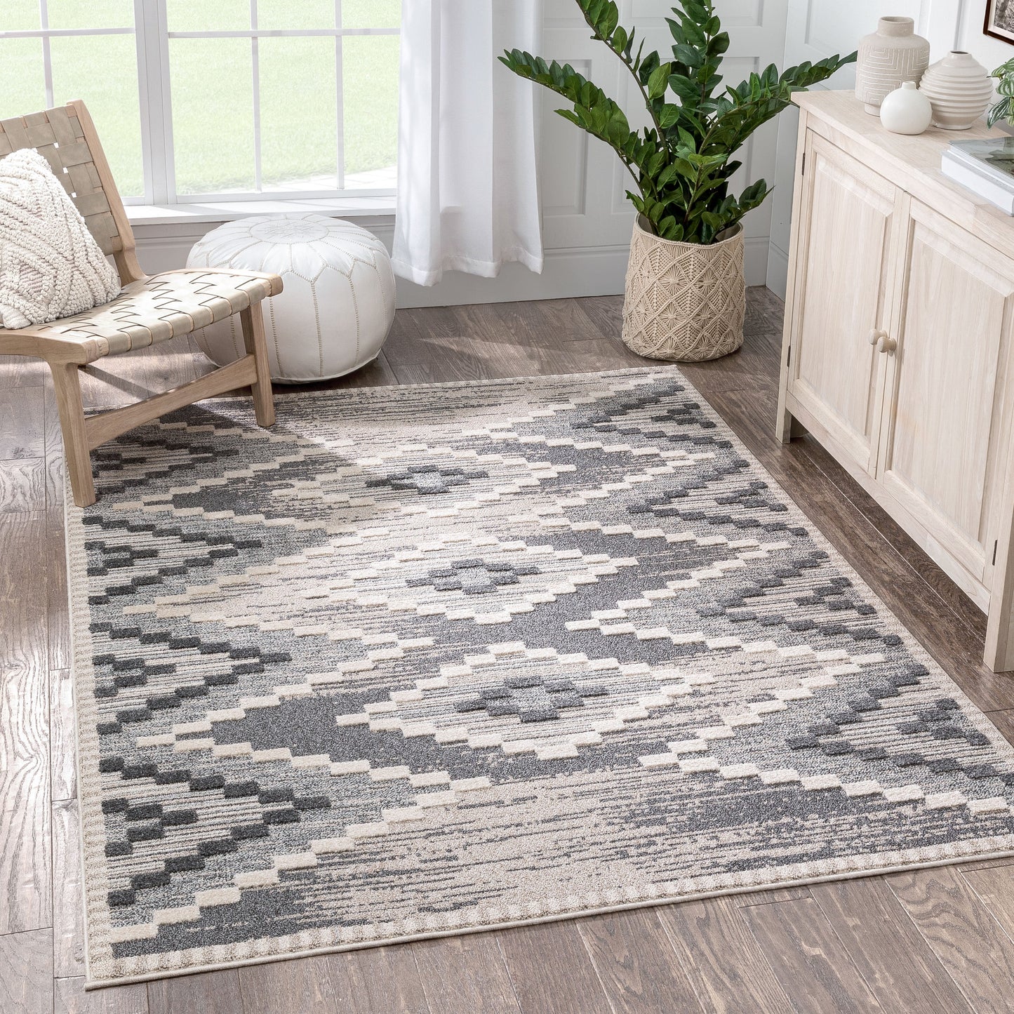Salena Southwestern Medallion Pattern Ivory Looped Pile Rug HAR-62
