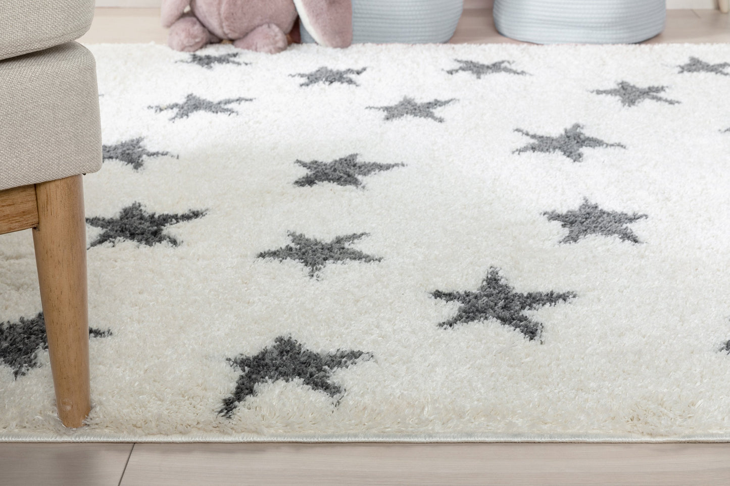 Celestial Skies Modern Stars Pattern Ivory Grey Thick & Ultra Soft Kids Rug HAV-12