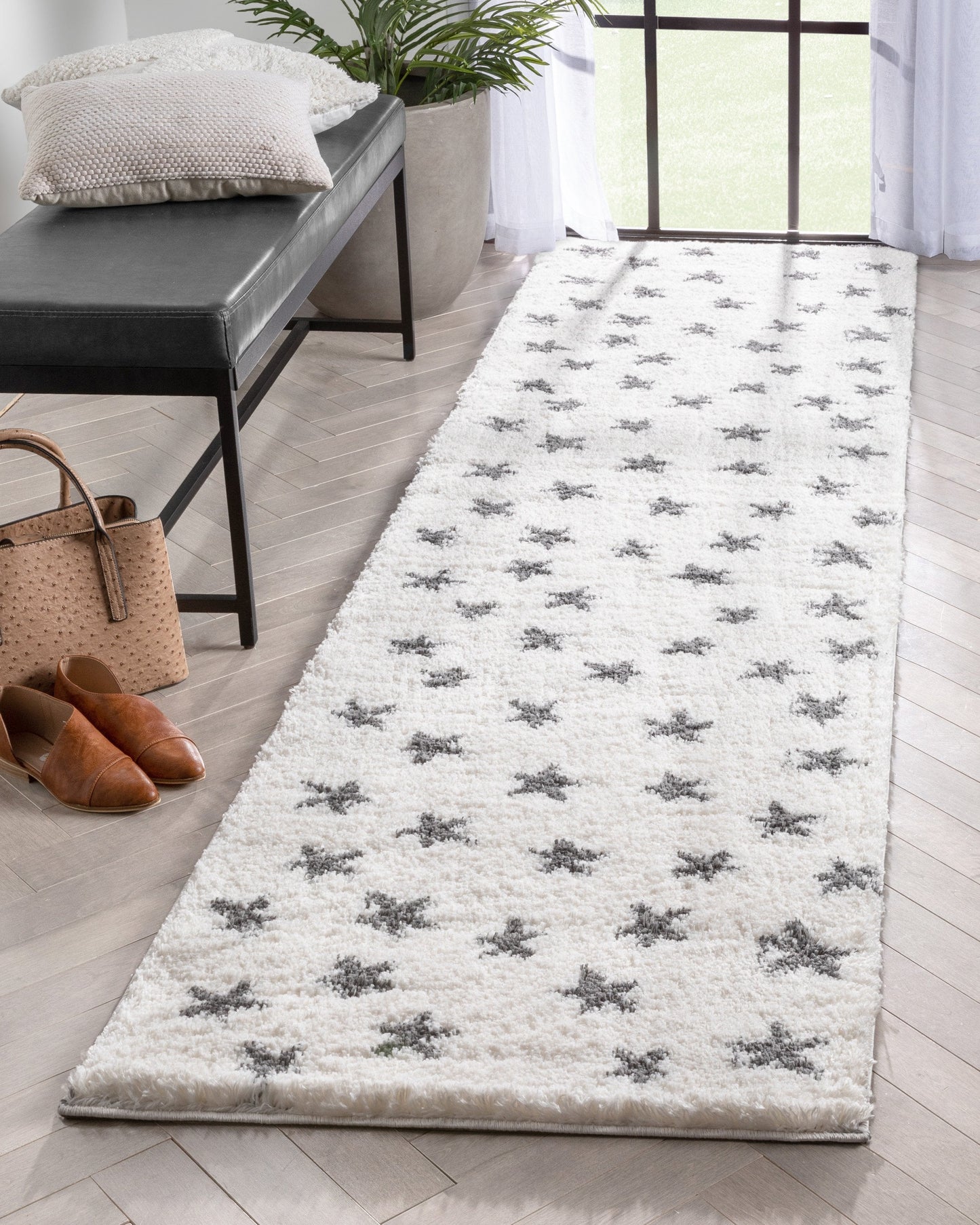 Celestial Skies Modern Stars Pattern Ivory Grey Thick & Ultra Soft Kids Rug HAV-12