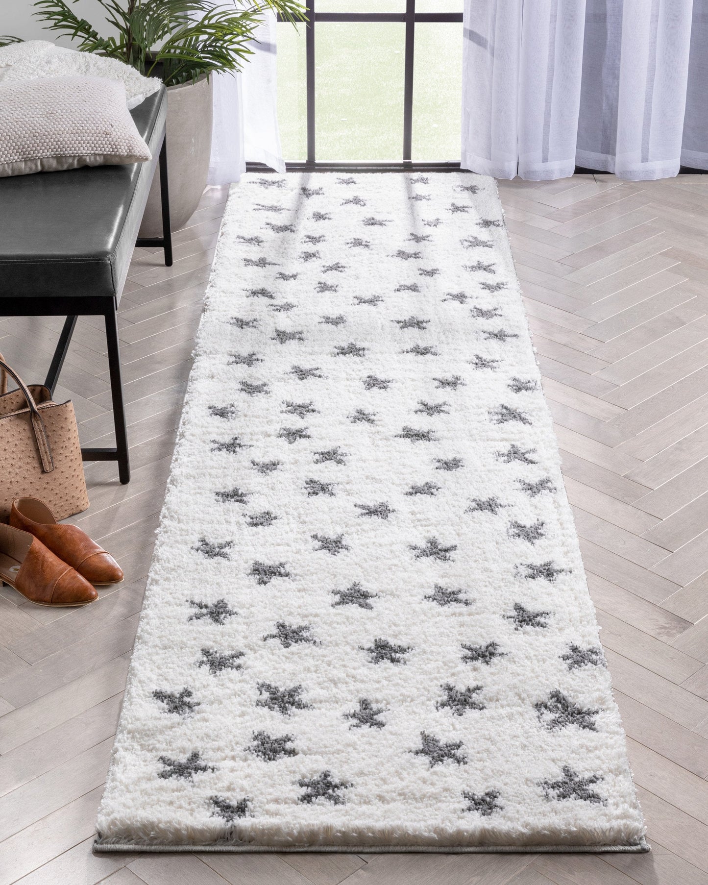 Celestial Skies Modern Stars Pattern Ivory Grey Thick & Ultra Soft Kids Rug HAV-12