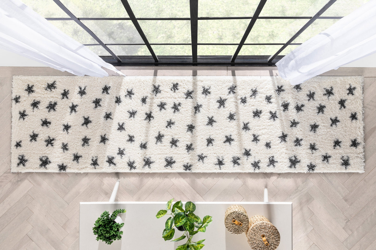 Celestial Skies Modern Stars Pattern Ivory Grey Thick & Ultra Soft Kids Rug HAV-12