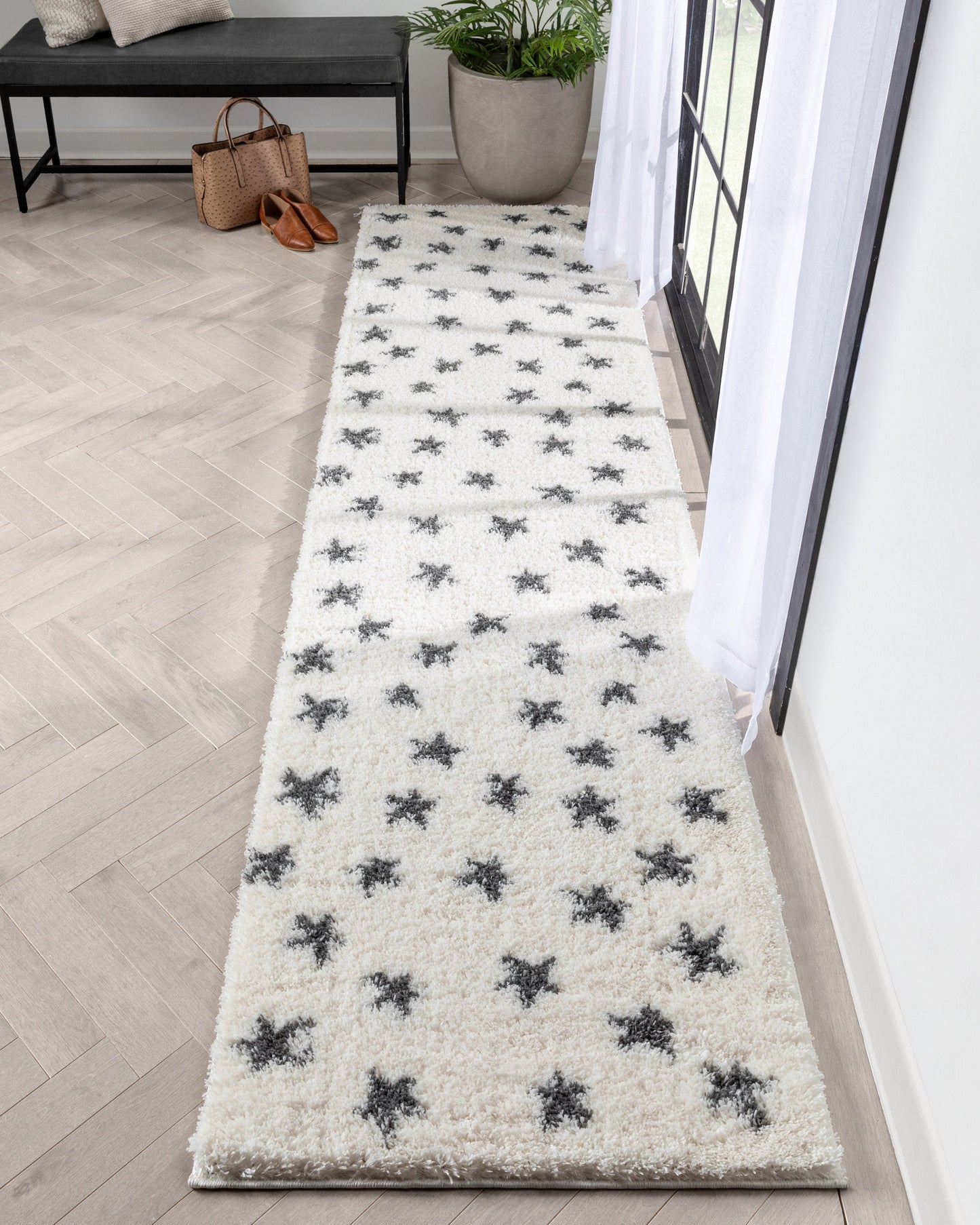 Celestial Skies Modern Stars Pattern Ivory Grey Thick & Ultra Soft Kids Rug HAV-12