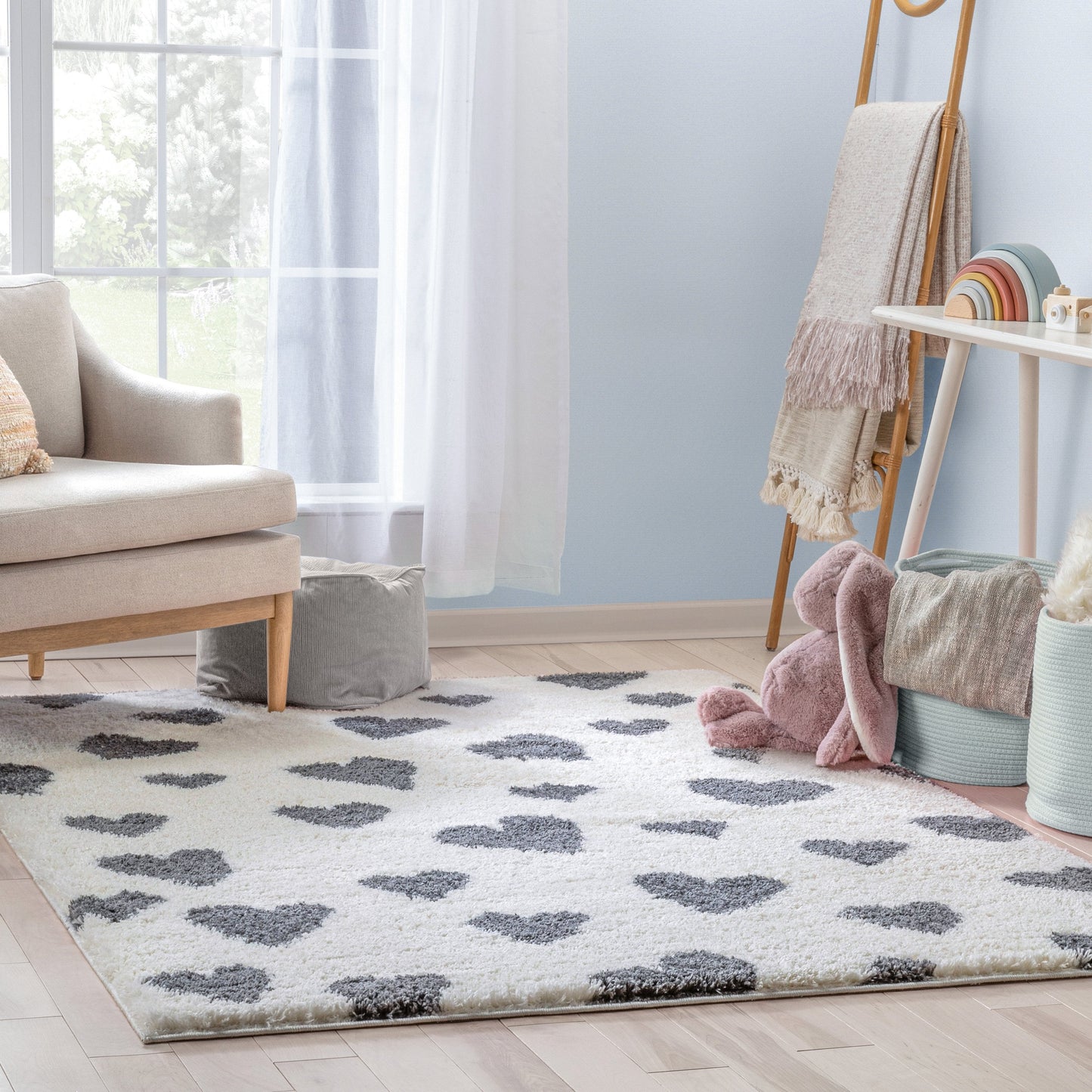 Hearts Modern Heart Pattern Grey Thick & Ultra Soft Kids Rug HAV-27