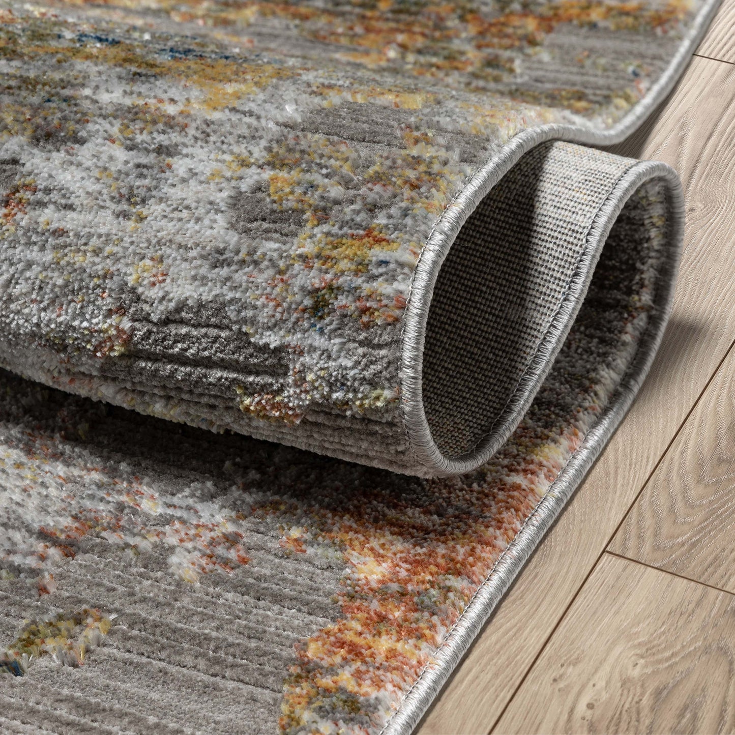 Abstract Modern Distressed Grey Multi Rug HR-11