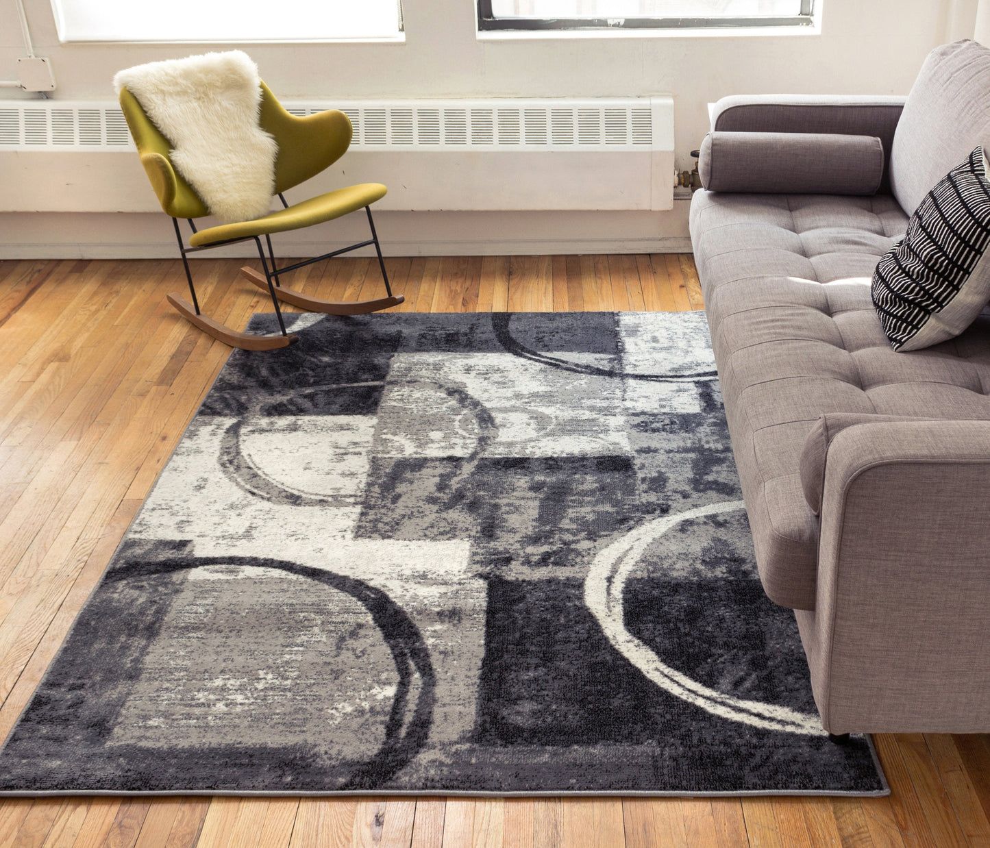 Ash Spheres Watercolor Grey Contemporary Rug As-03
