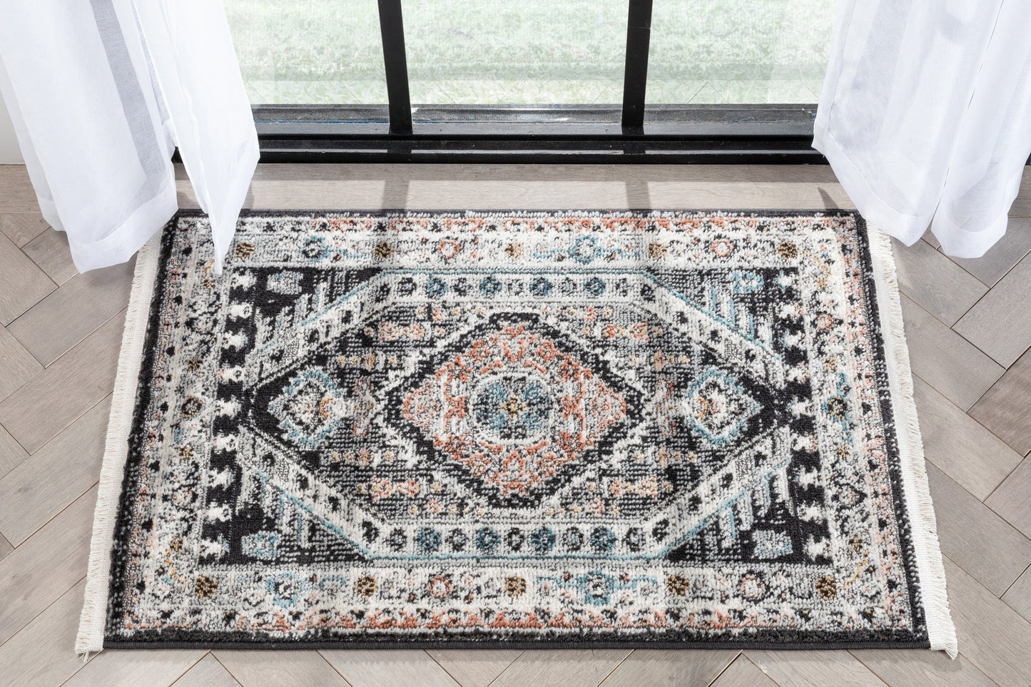 Julita Vintage Bohemian Aztec Tribal Black Rug IND-43