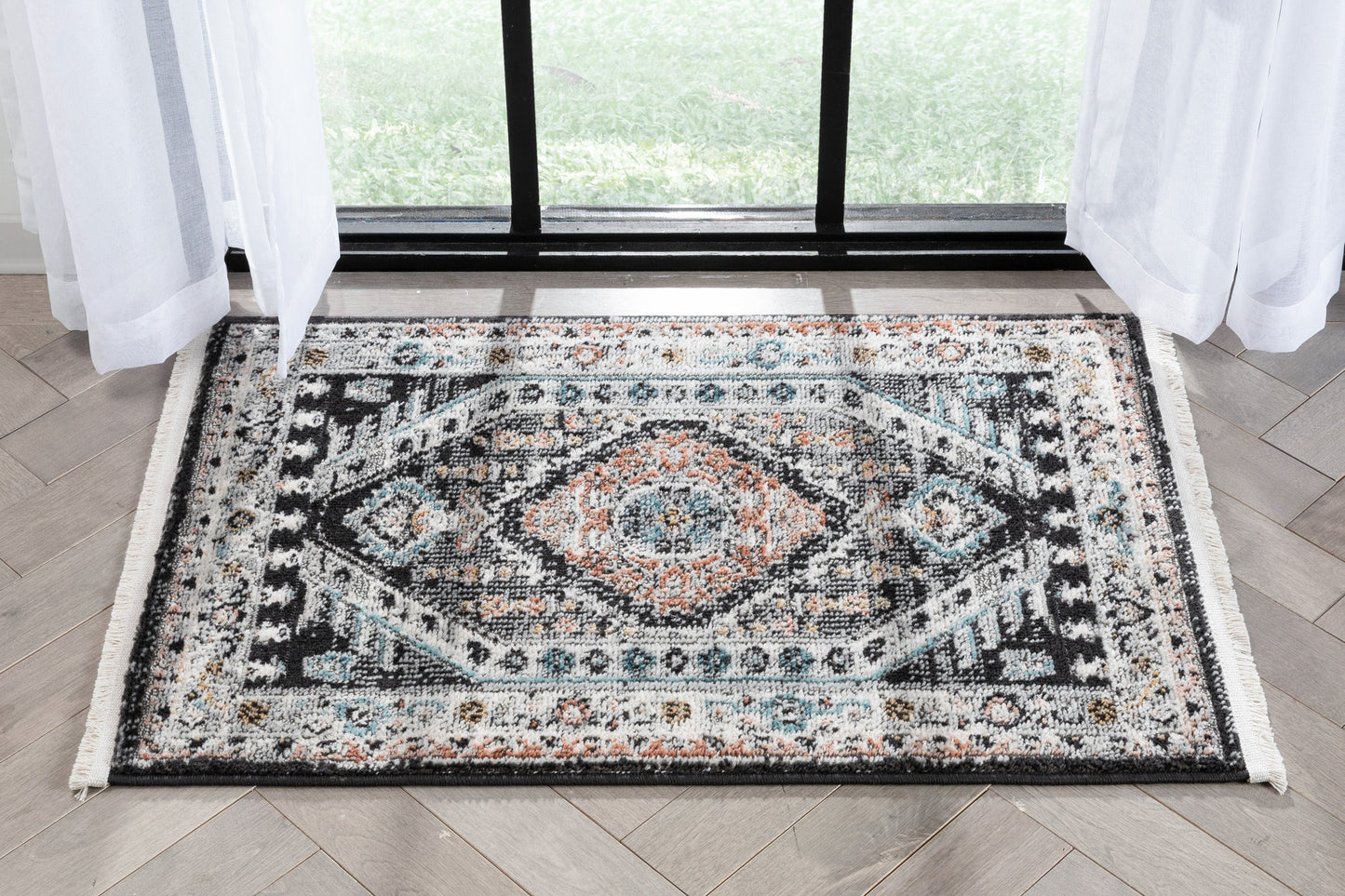 Julita Vintage Bohemian Aztec Tribal Black Rug IND-43