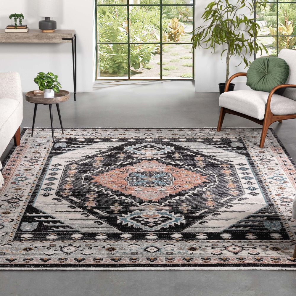 Julita Vintage Bohemian Aztec Tribal Black Rug IND-43