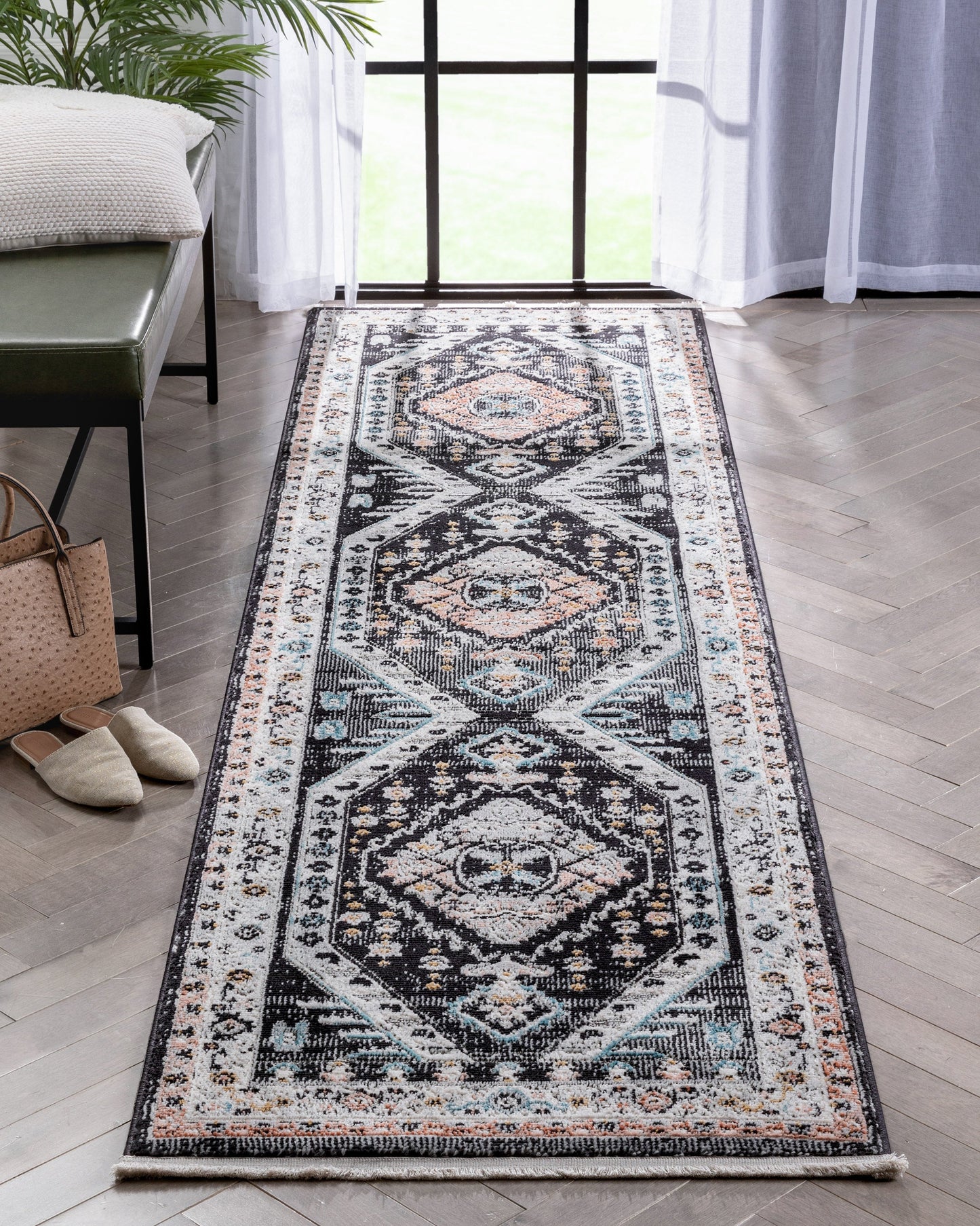 Julita Vintage Bohemian Aztec Tribal Black Rug IND-43