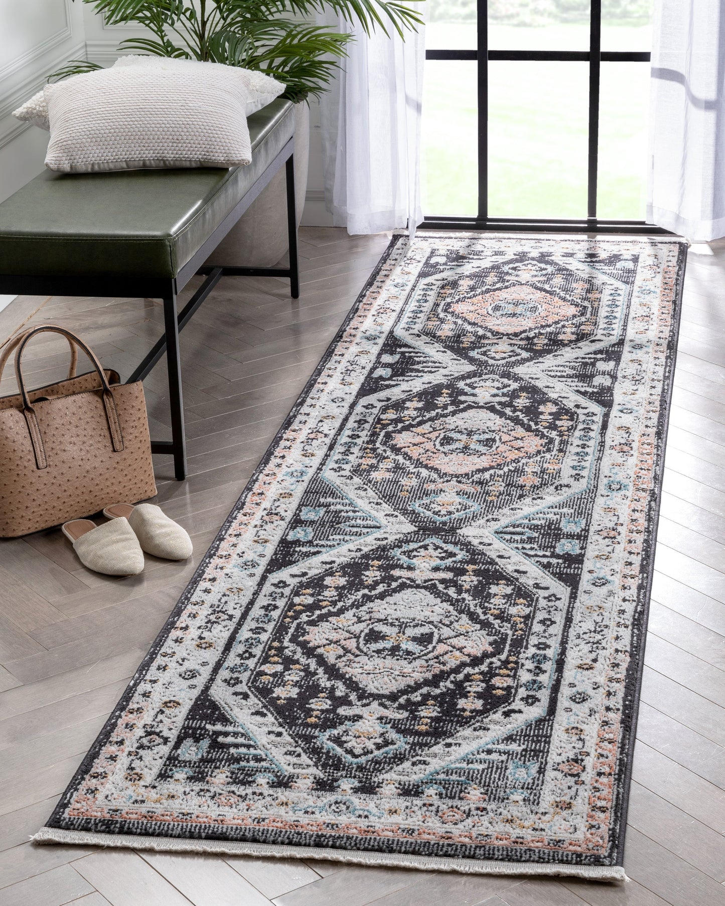 Julita Vintage Bohemian Aztec Tribal Black Rug IND-43