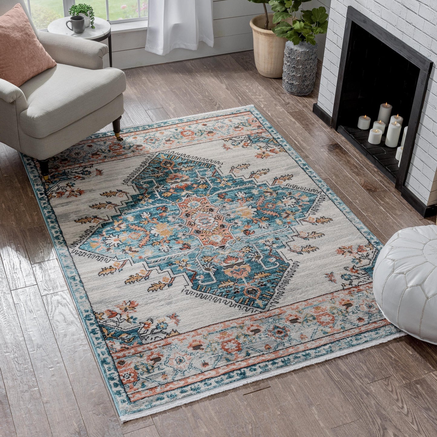 Manor Vintage Bohemian Medallion Oriental Blue Rug IND-56