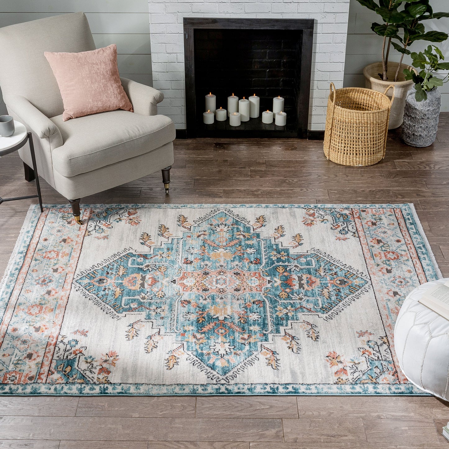 Manor Vintage Bohemian Medallion Oriental Blue Rug IND-56