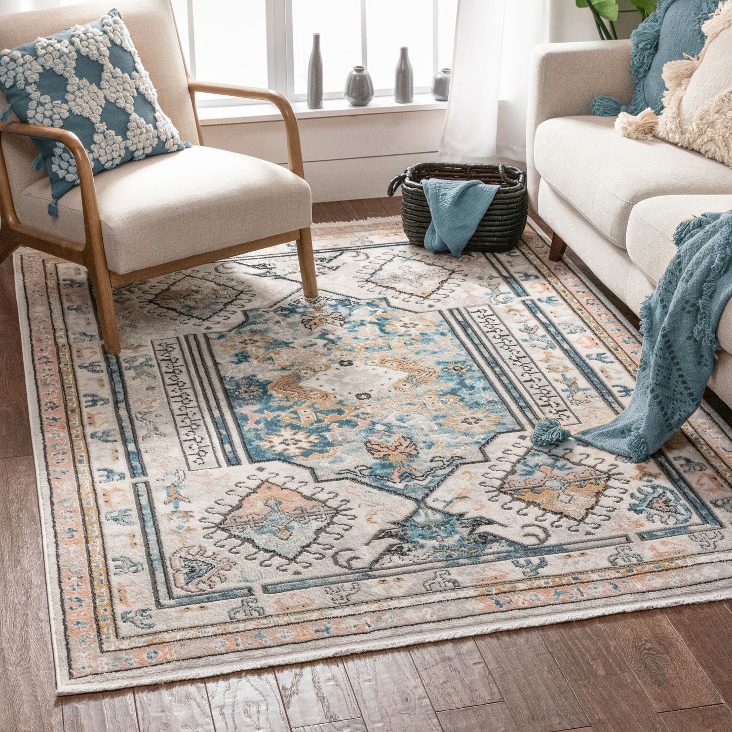 Valeria Bohemian Vintage Oriental Botanical Blue Rug IND-66