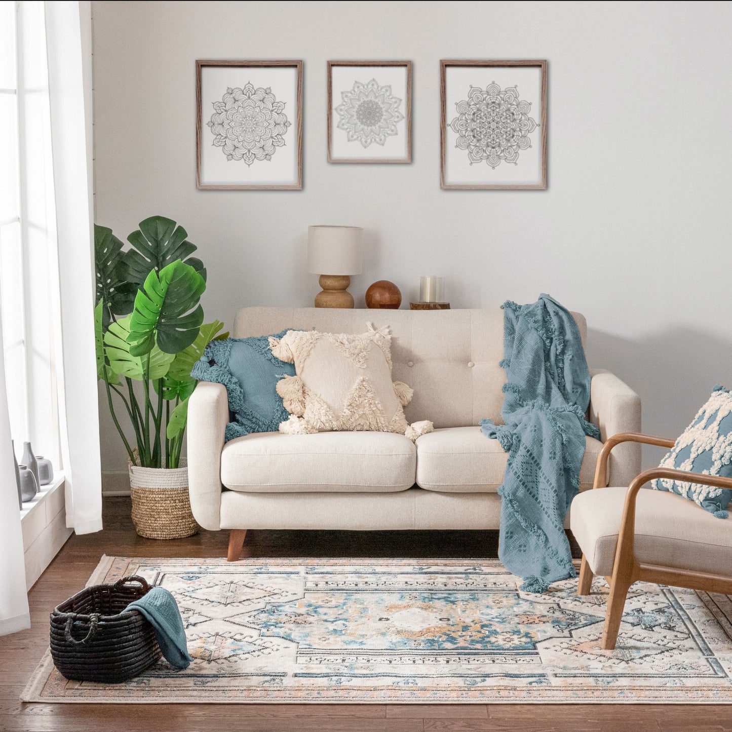 Valeria Bohemian Vintage Oriental Botanical Blue Rug IND-66
