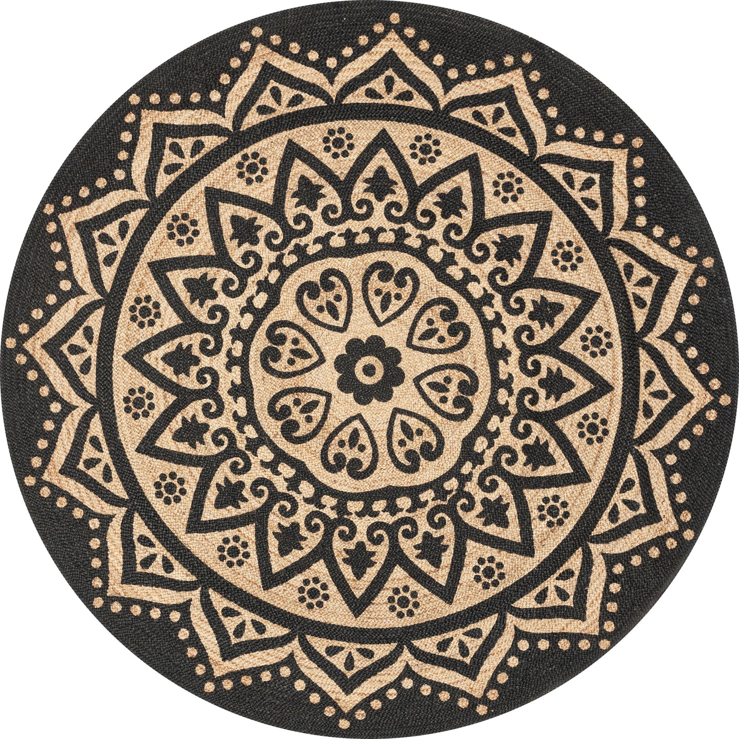 Kiera Bohemian Tribal Hand-Braided Jute Black Natural Rug IRI-13