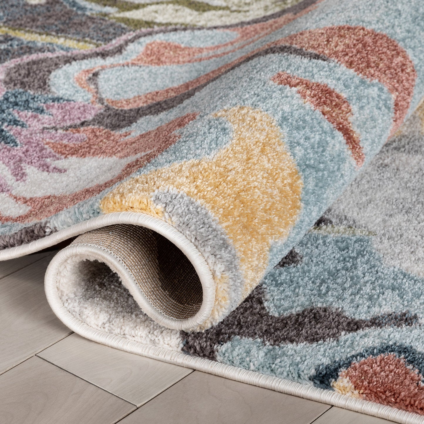 Posy Vintage Floral Blue Blush Rug IVY-34