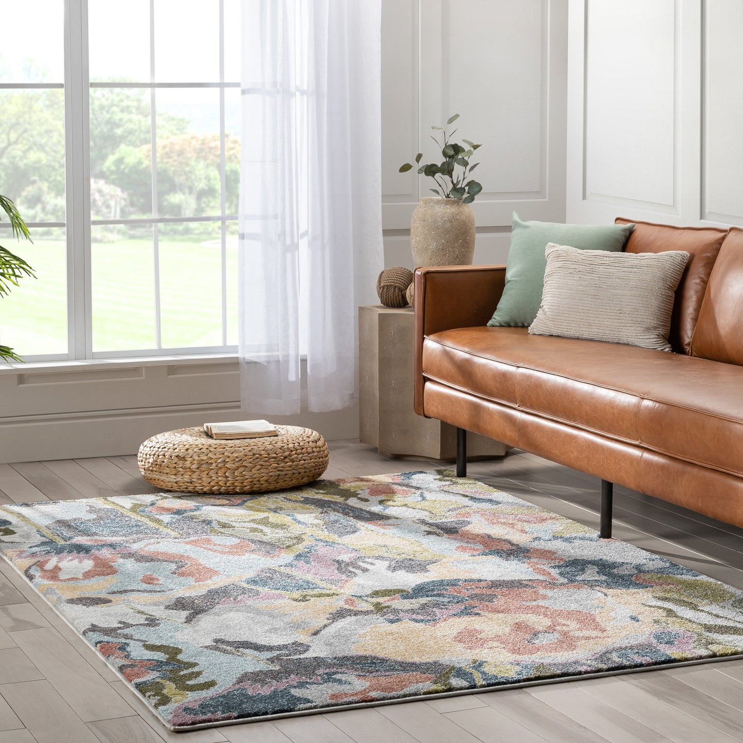 Posy Vintage Floral Blue Blush Rug IVY-34