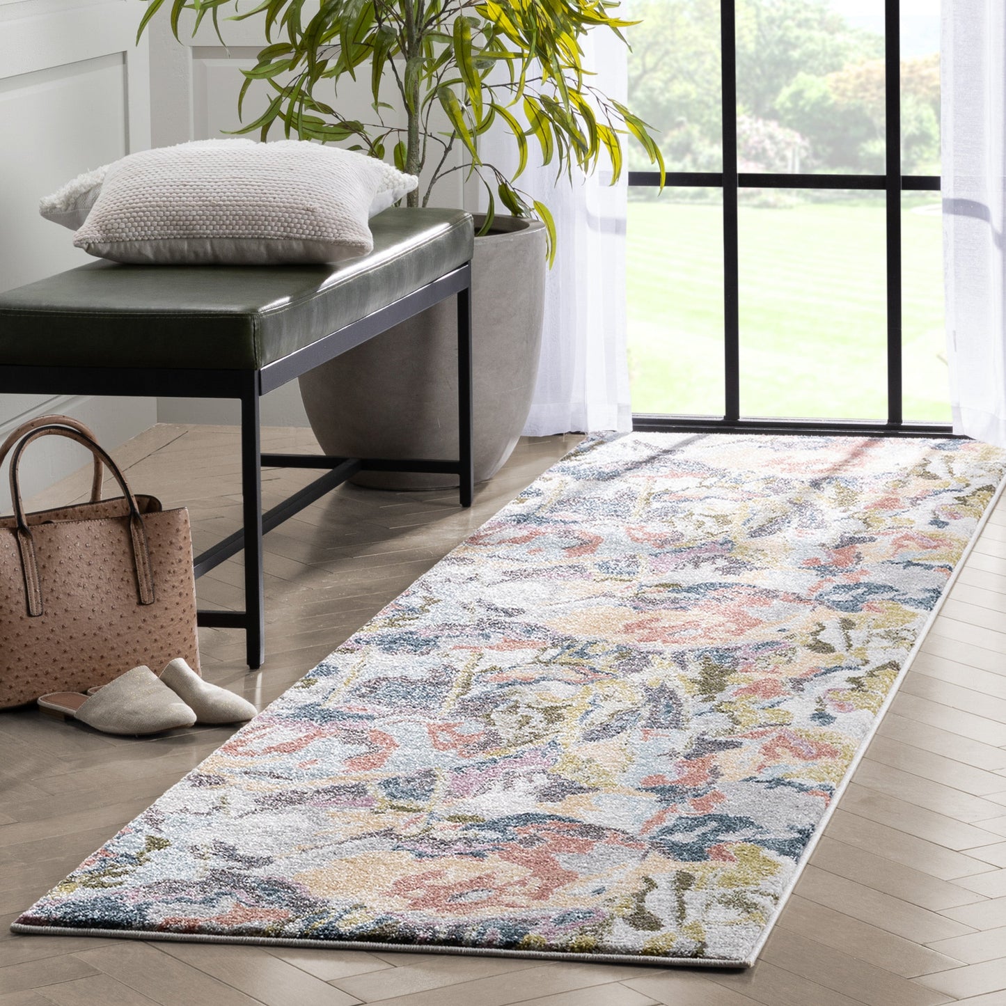 Posy Vintage Floral Blue Blush Rug IVY-34