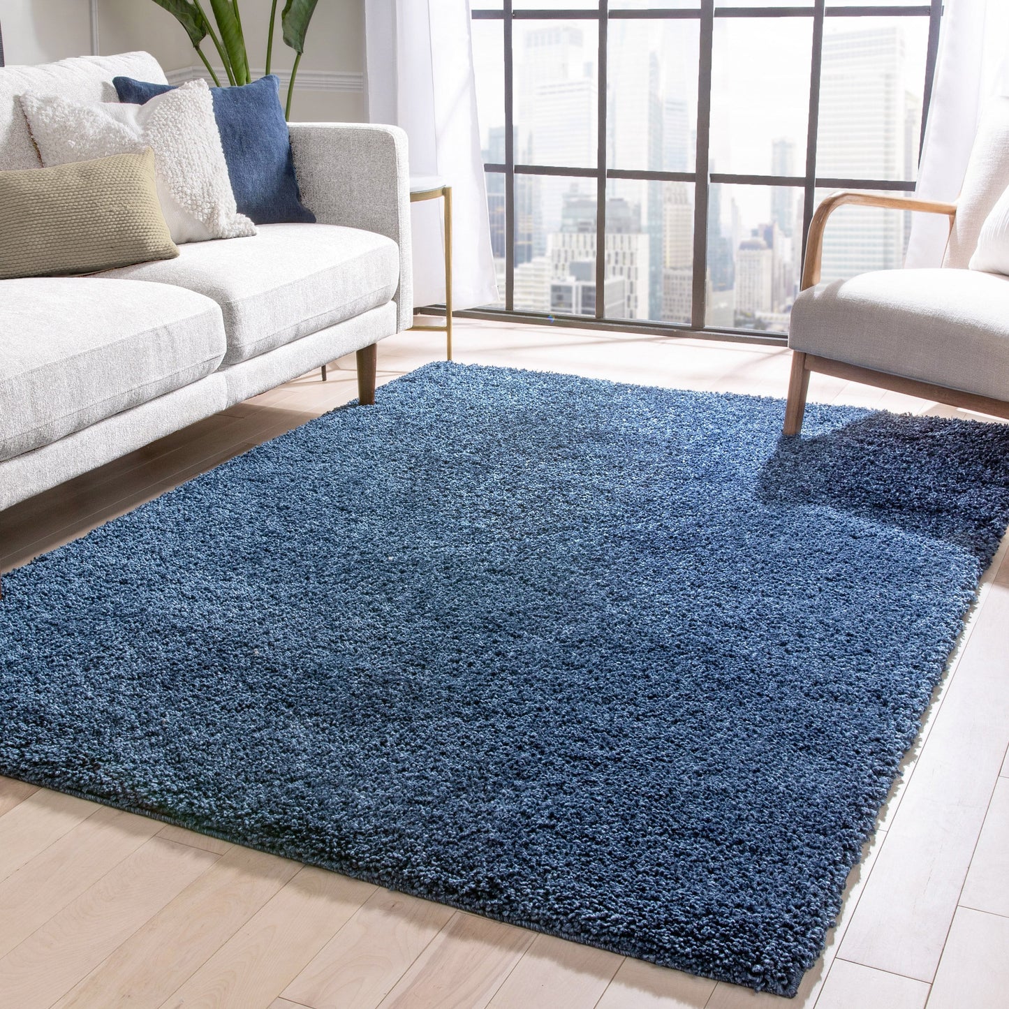 Halden Solid Pattern Dark Blue Thick Nordic Shag Rug JU-14