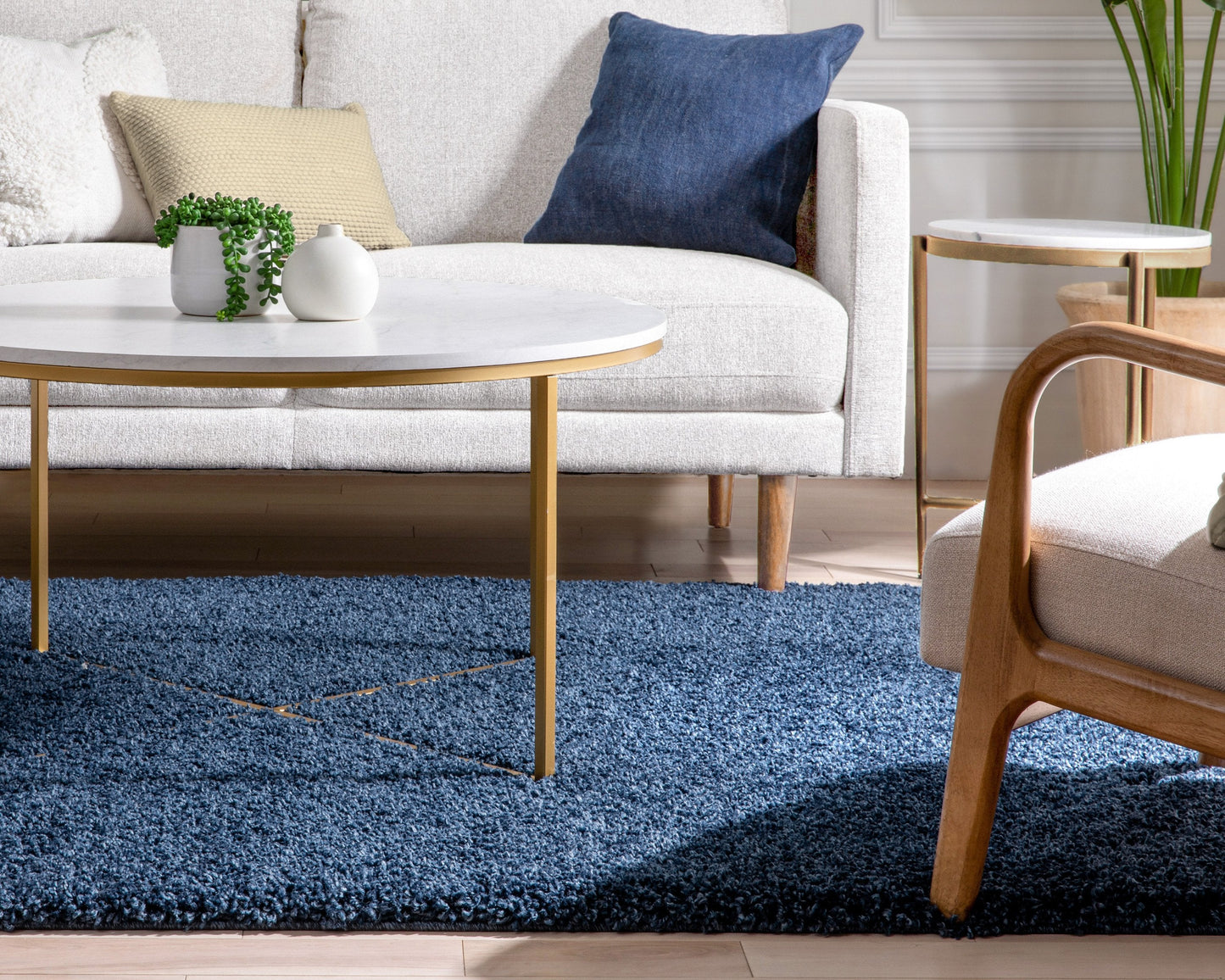 Halden Solid Pattern Dark Blue Thick Nordic Shag Rug JU-14