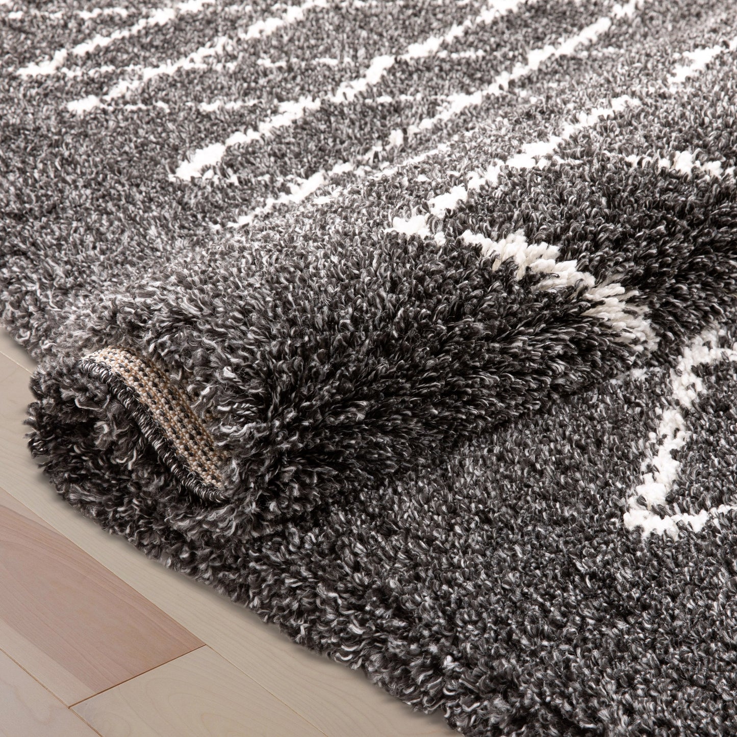Soren Scandinavian Moroccan Lattice Dark Grey Thick Nordic Shag Rug JU-57