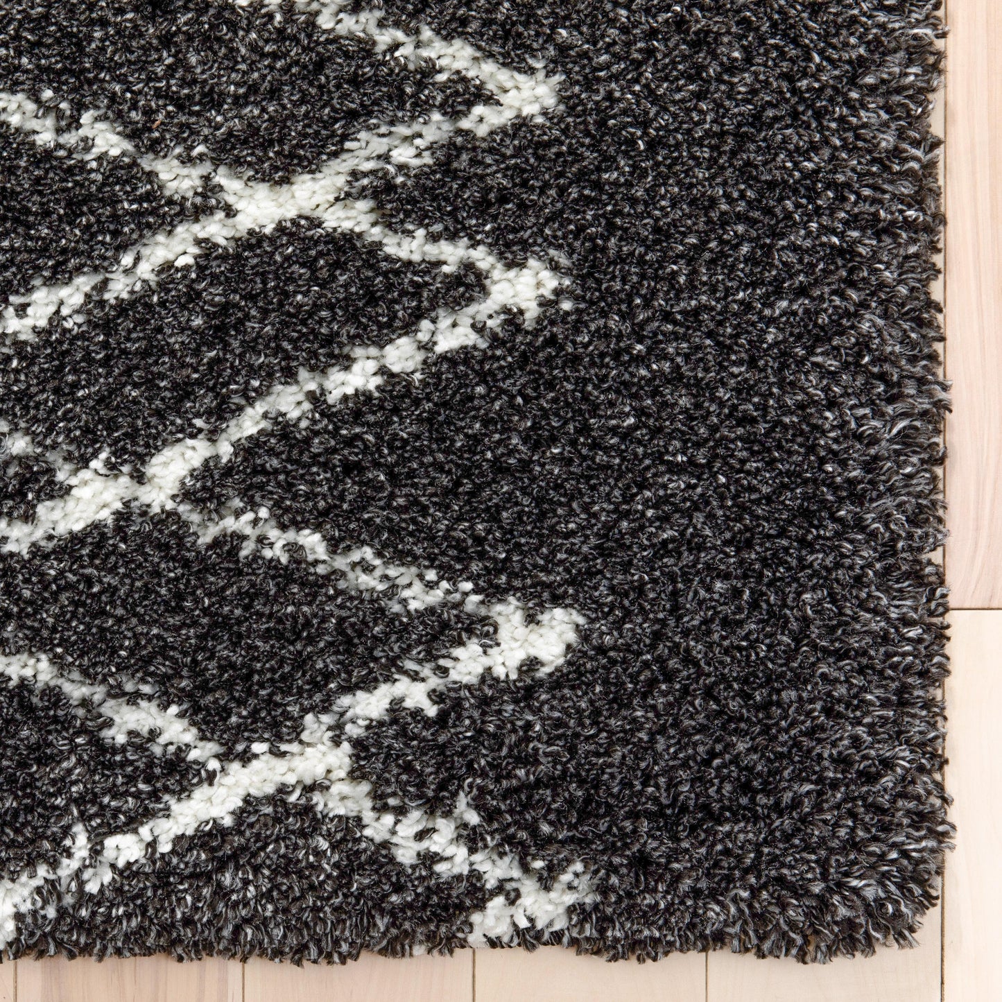 Soren Scandinavian Moroccan Lattice Dark Grey Thick Nordic Shag Rug JU-57