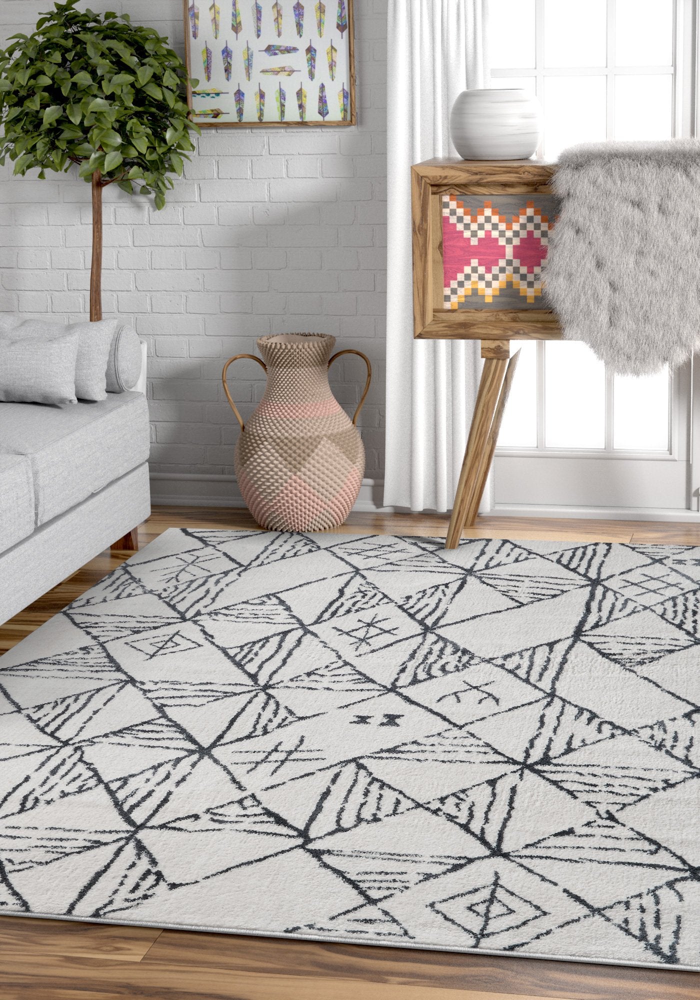 Magnificent Grey Modern Trellis Gemotric Rug KA-116