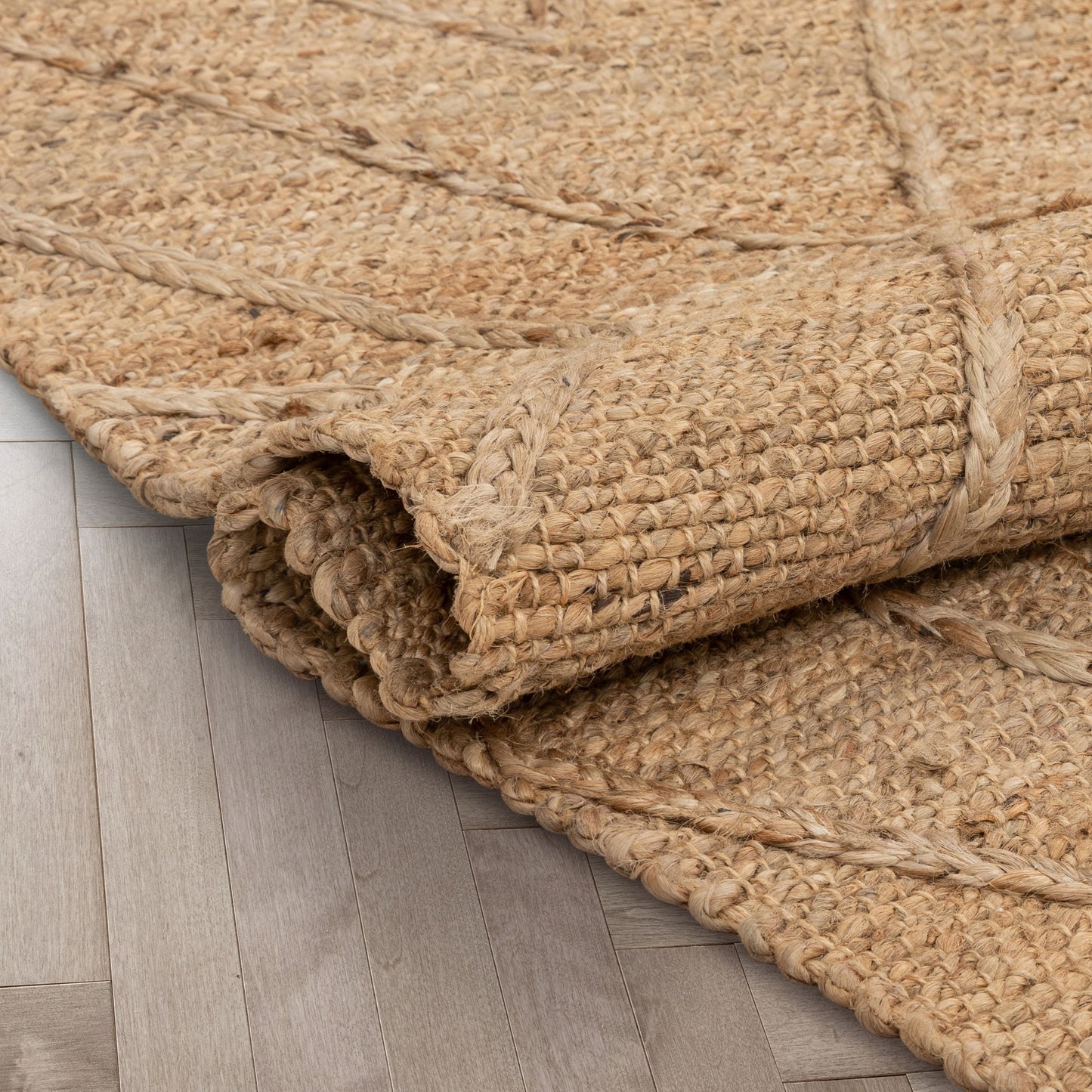 Diamond Moroccan Lattice Pattern Natural Color Hand-Braided Basket Weave Jute Rug KAS-12
