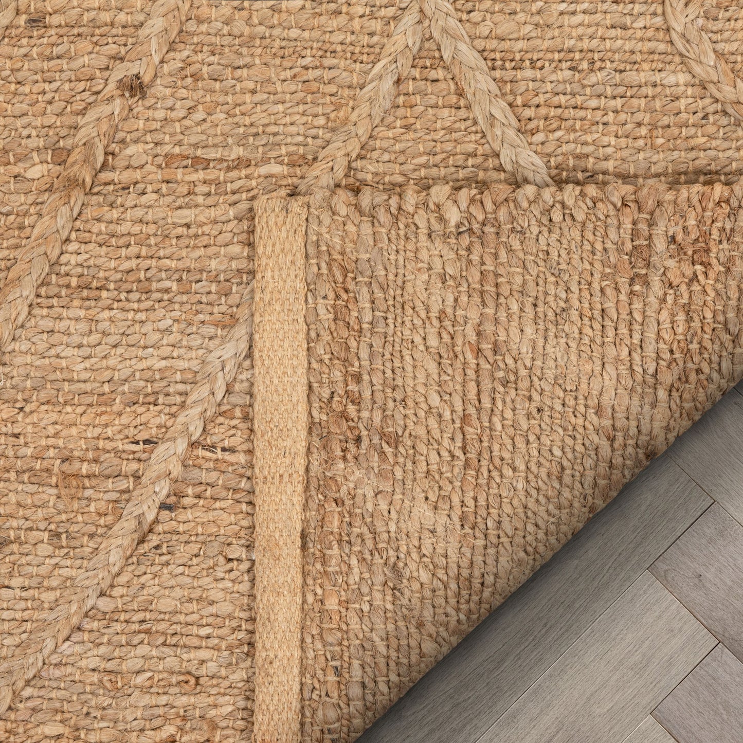 Diamond Moroccan Lattice Pattern Natural Color Hand-Braided Basket Weave Jute Rug KAS-12