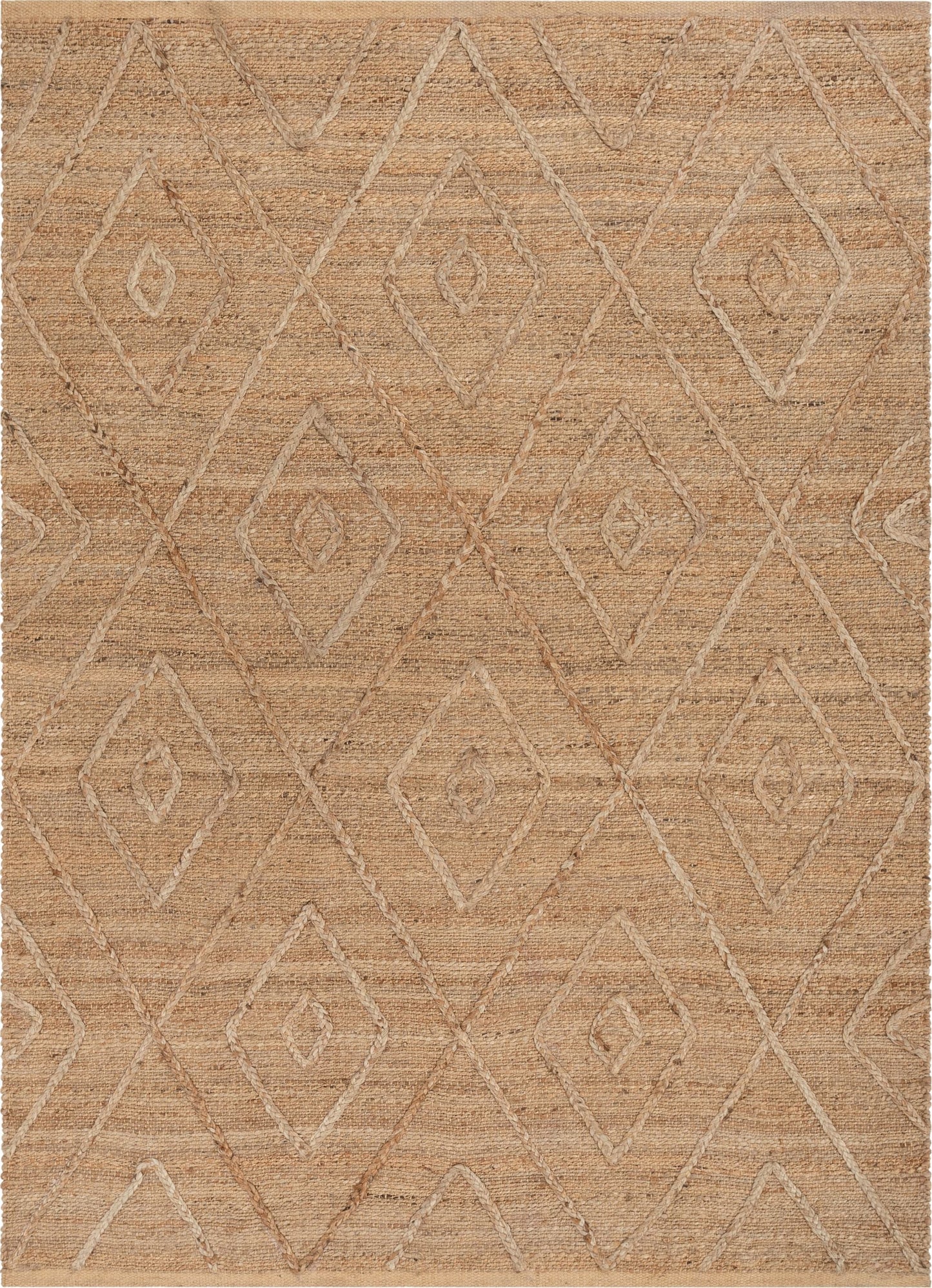 Diamond Moroccan Lattice Pattern Natural Color Hand-Braided Basket Weave Jute Rug KAS-12