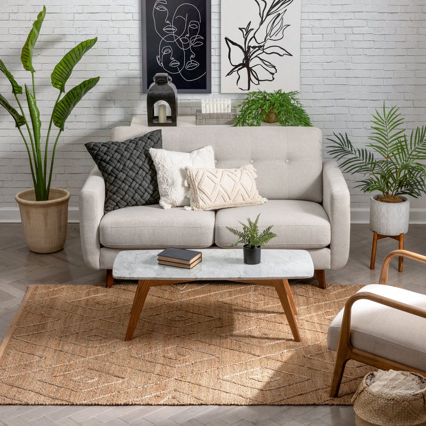 Diamond Moroccan Lattice Pattern Natural Color Hand-Braided Basket Weave Jute Rug KAS-12