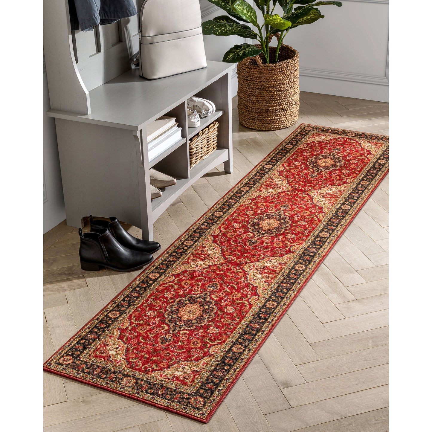 Gene Traditional Medallion Persian Red Non-Slip Machine Washable Low Pile Indoor/Outdoor Rug KC-170