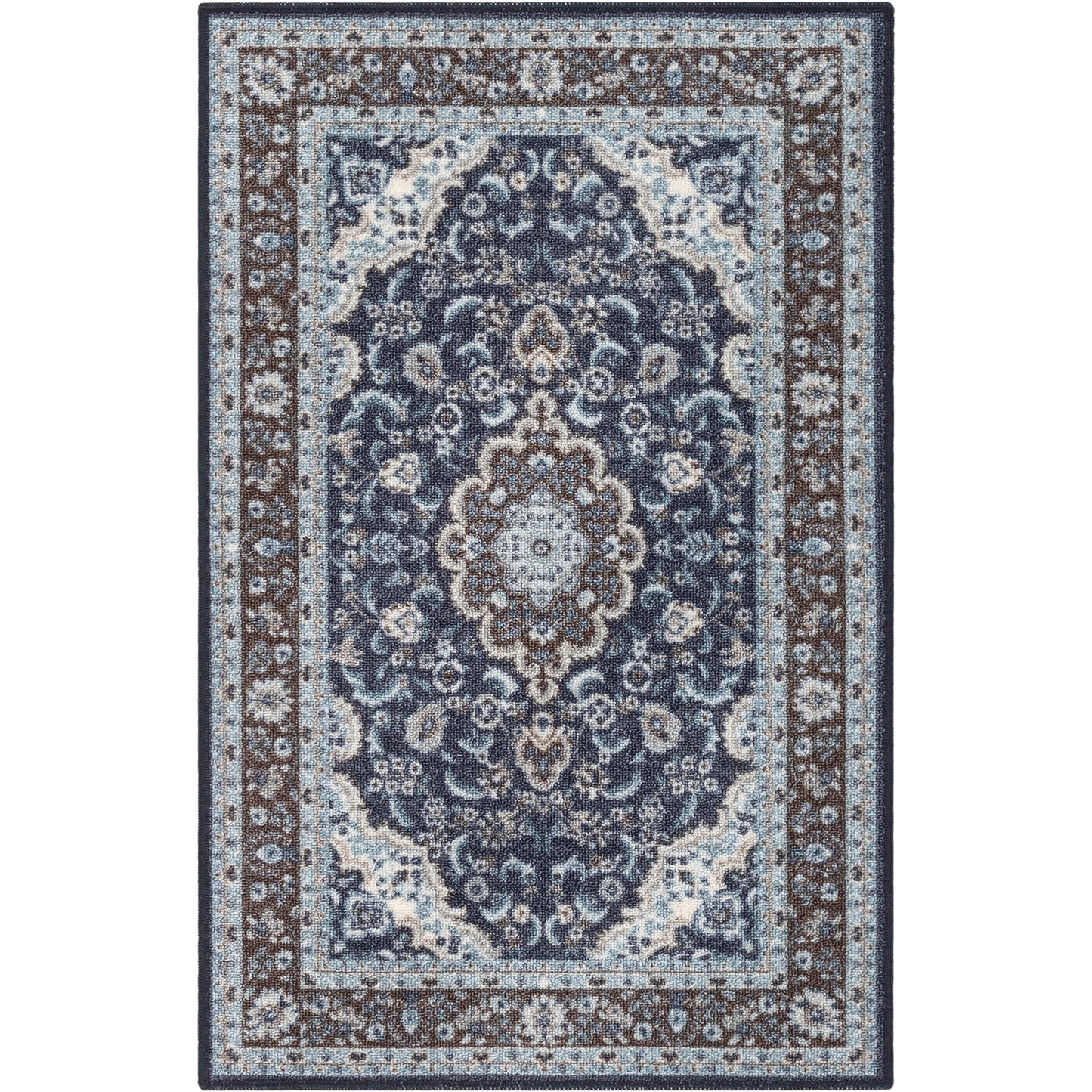 Gene Traditional Medallion Persian Blue Non-Slip Machine Washable Low Pile Indoor/Outdoor Rug KC-174