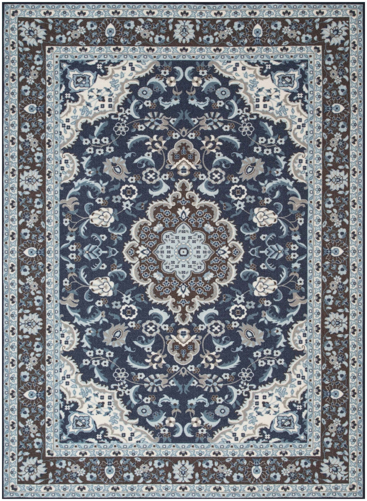 Gene Traditional Medallion Persian Blue Non-Slip Machine Washable Low Pile Indoor/Outdoor Rug KC-174