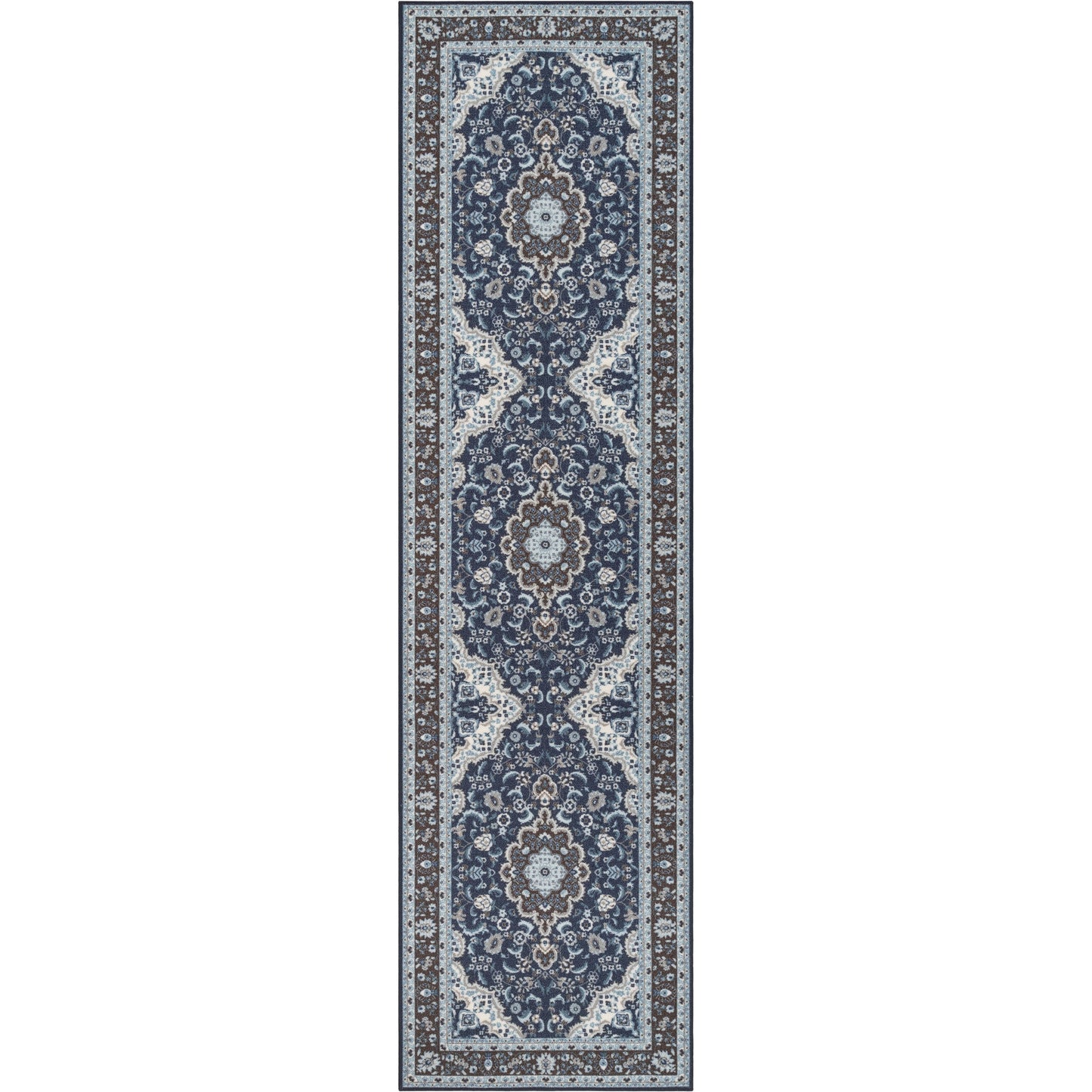 Gene Traditional Medallion Persian Blue Non-Slip Machine Washable Low Pile Indoor/Outdoor Rug KC-174