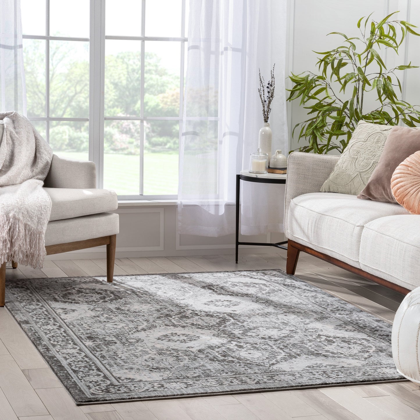 Marjorie Vintage Oriental Persian Panel Dark Grey Rug KE-103