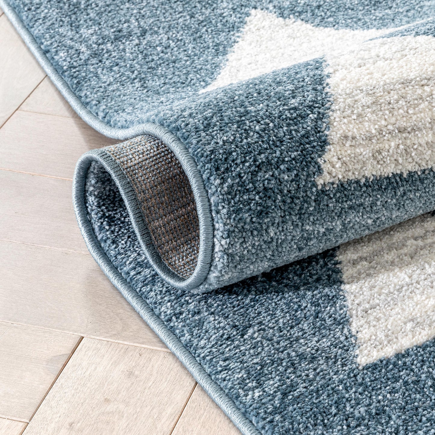 Triangles Modern Geometric Pattern Blue Kids Rug KEN-14