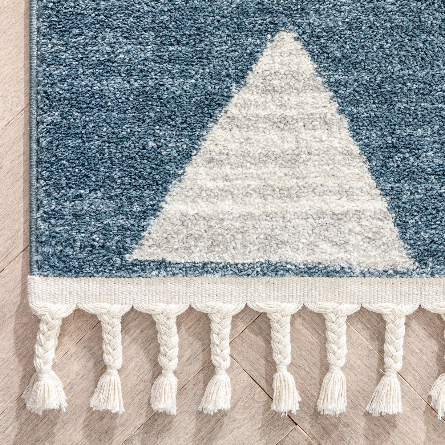Triangles Modern Geometric Pattern Blue Kids Rug KEN-14