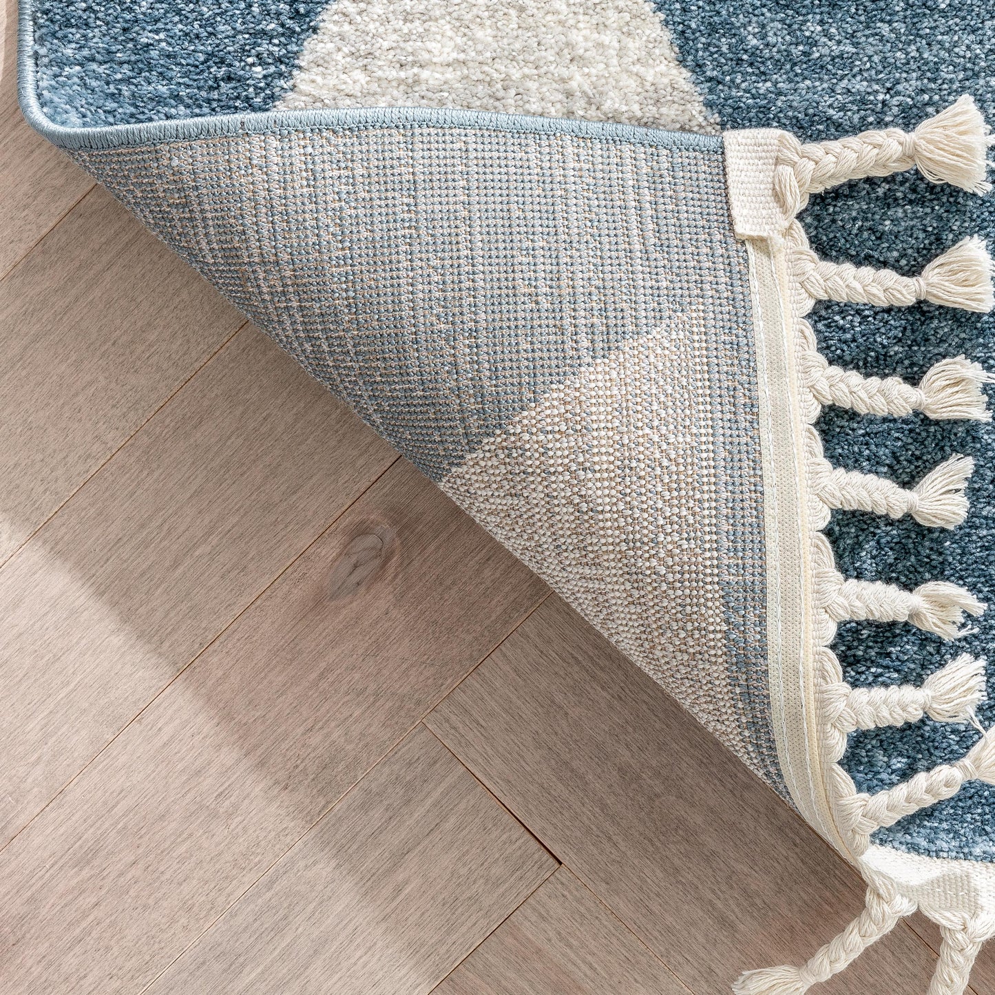 Triangles Modern Geometric Pattern Blue Kids Rug KEN-14