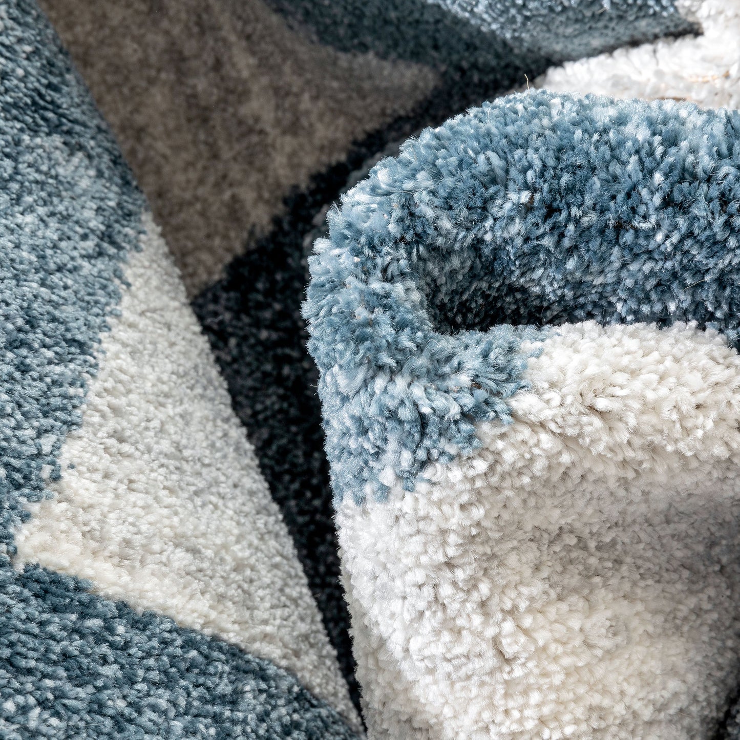 Triangles Modern Geometric Pattern Blue Kids Rug KEN-14