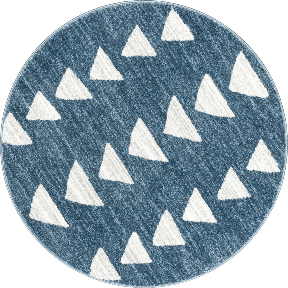 Triangles Modern Geometric Pattern Blue Kids Rug KEN-14