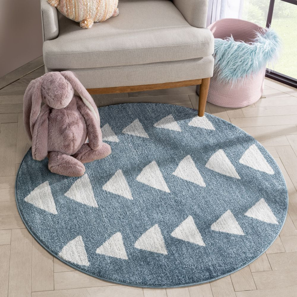 Triangles Modern Geometric Pattern Blue Kids Rug KEN-14