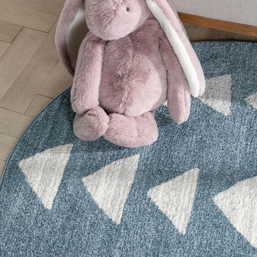 Triangles Modern Geometric Pattern Blue Kids Rug KEN-14