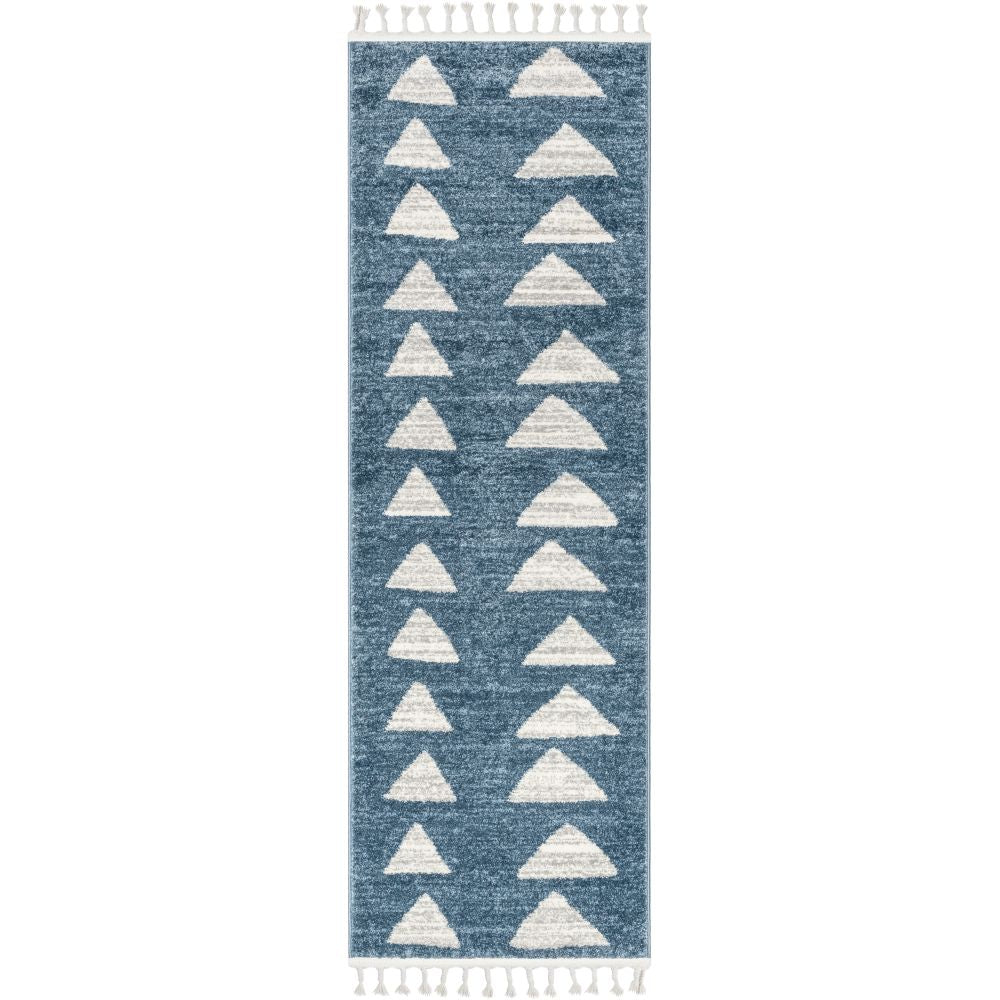 Triangles Modern Geometric Pattern Blue Kids Rug KEN-14