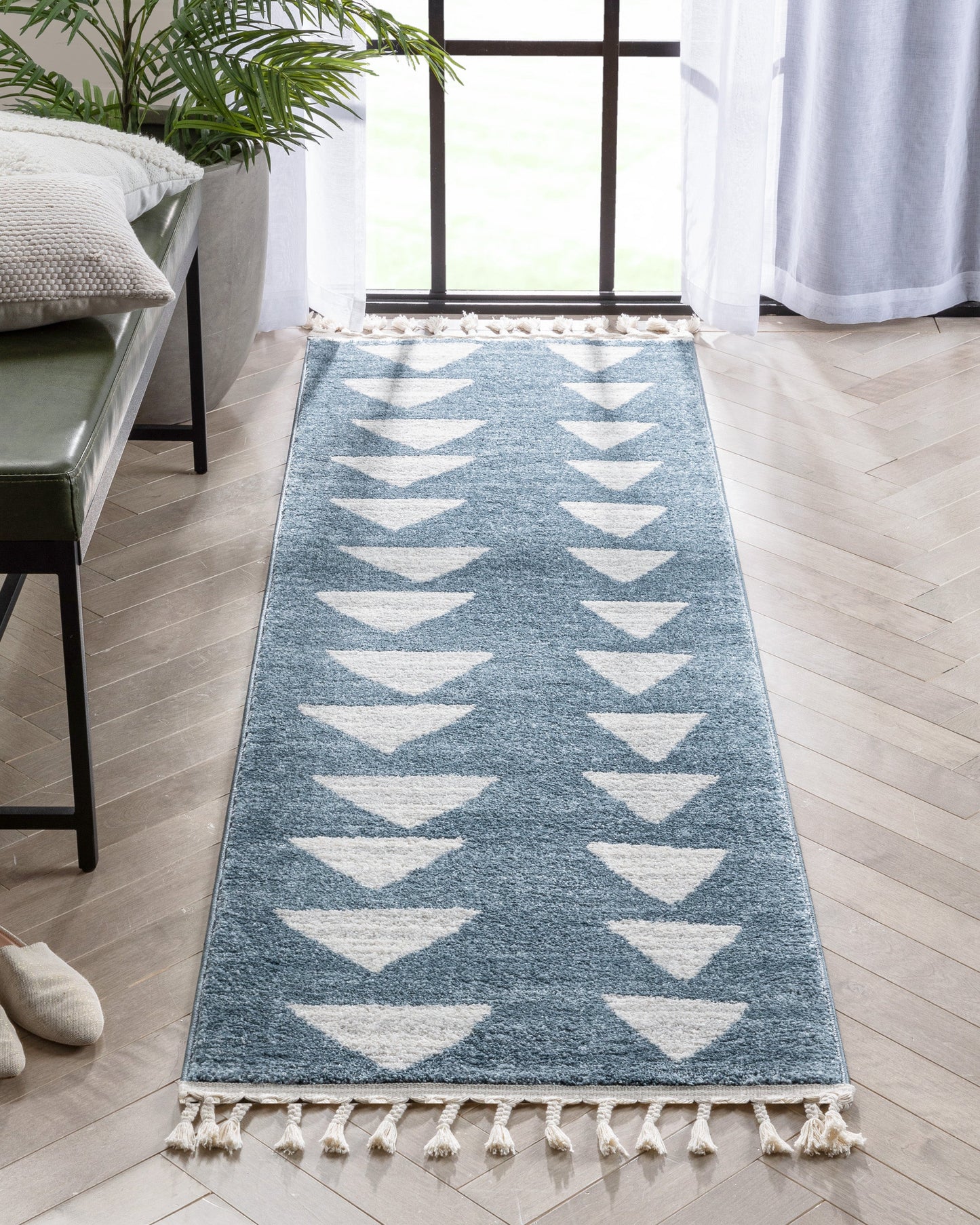 Triangles Modern Geometric Pattern Blue Kids Rug KEN-14