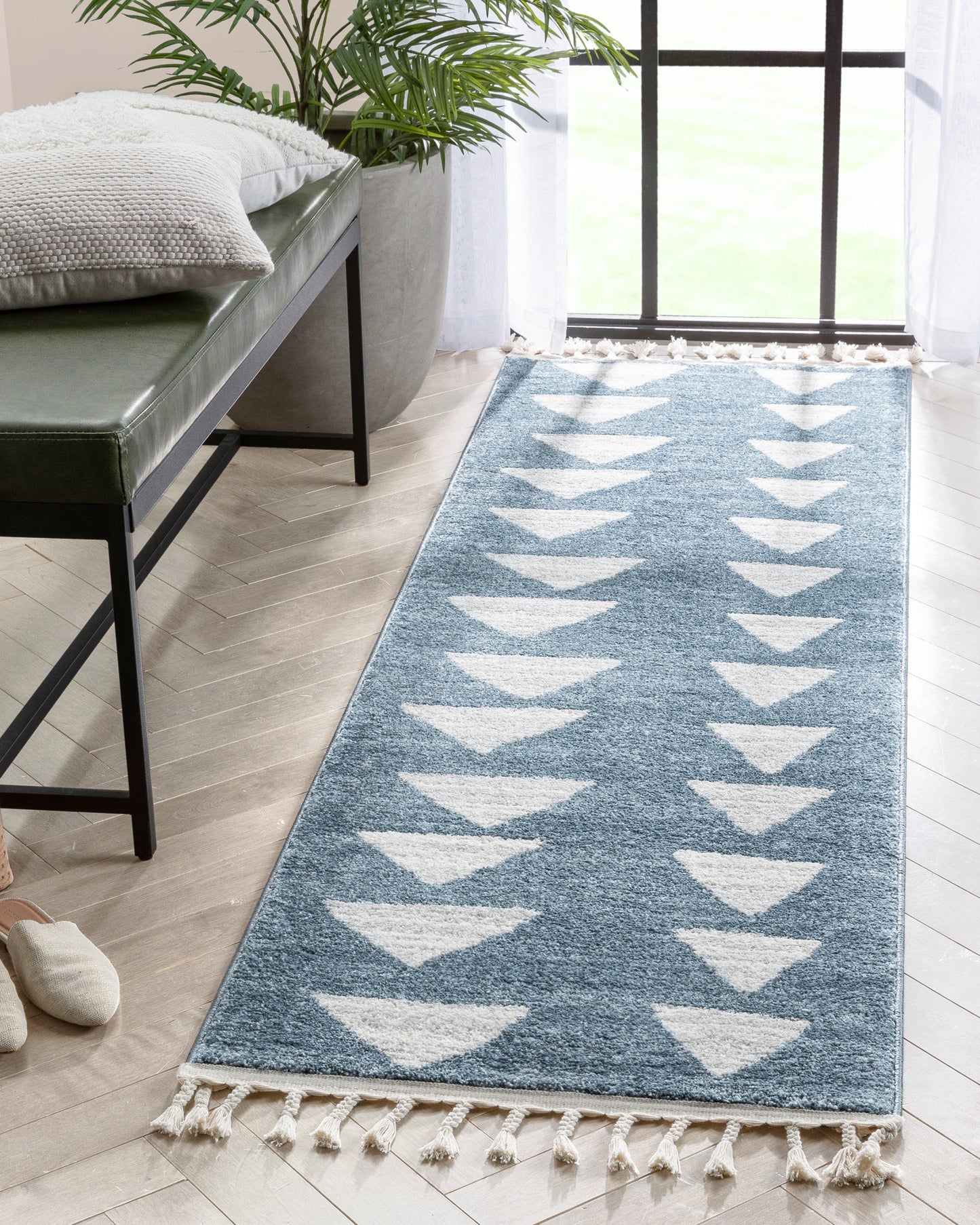 Triangles Modern Geometric Pattern Blue Kids Rug KEN-14