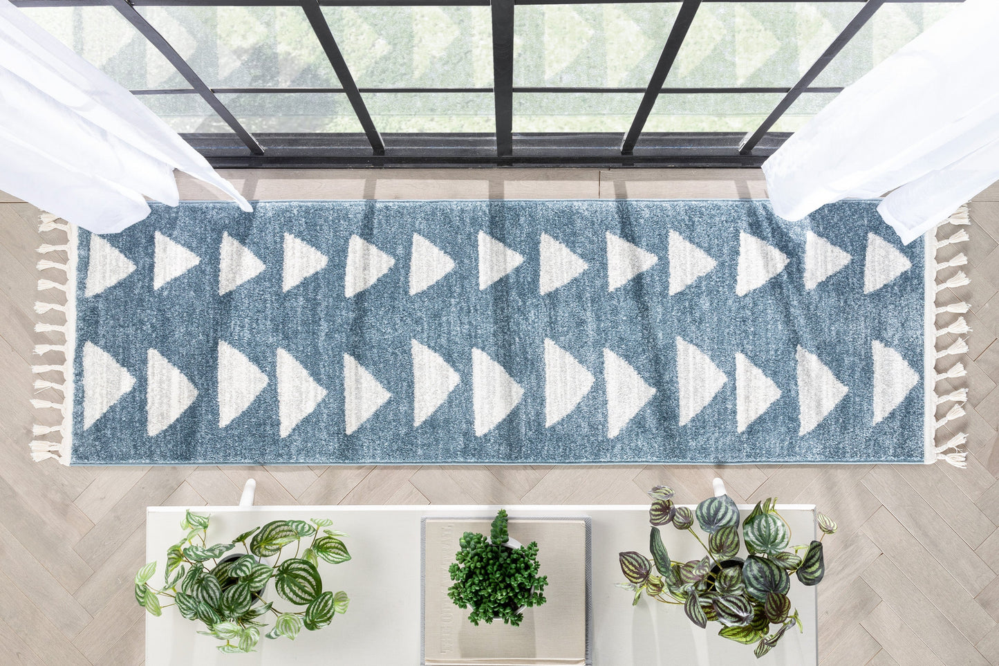 Triangles Modern Geometric Pattern Blue Kids Rug KEN-14