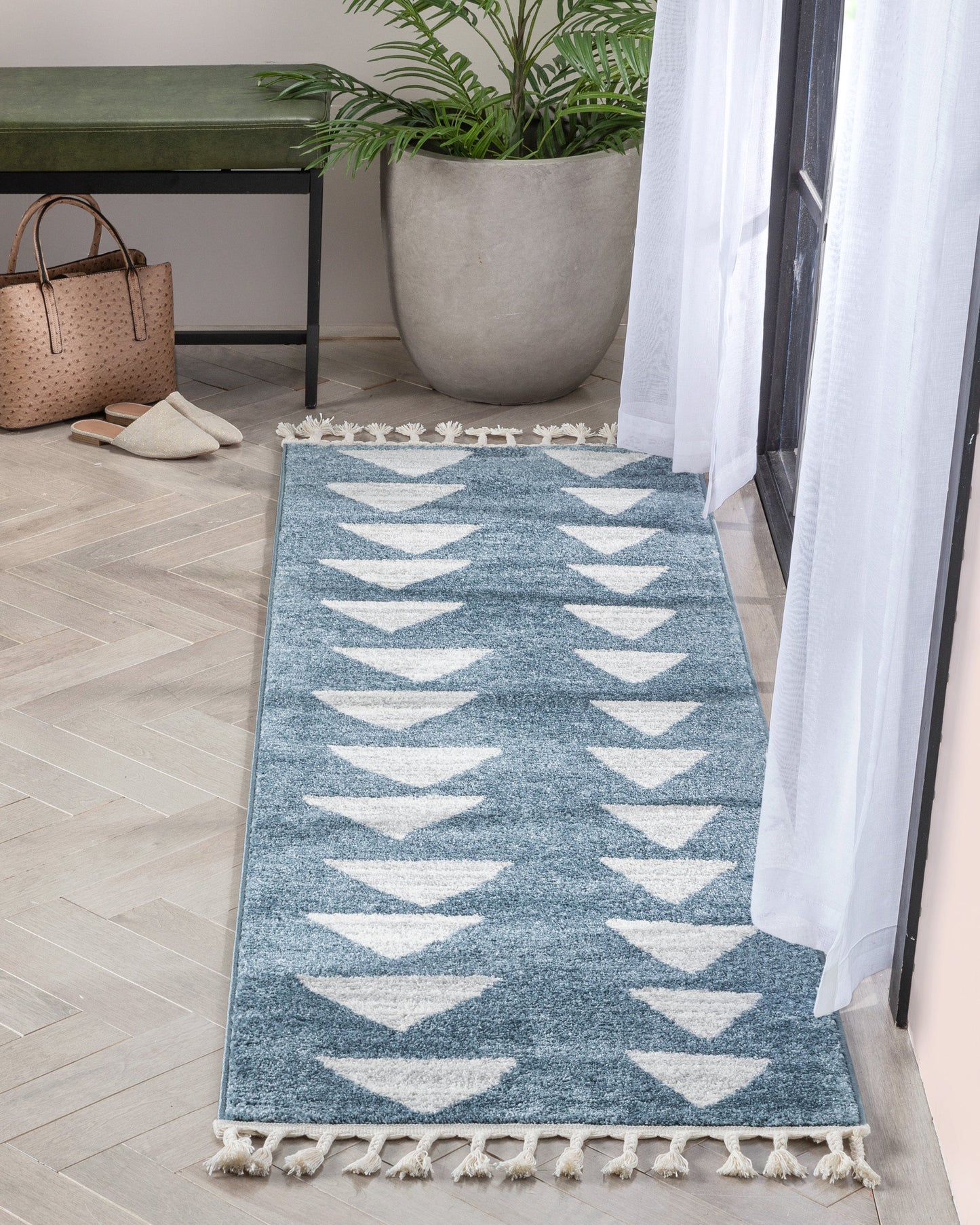 Triangles Modern Geometric Pattern Blue Kids Rug KEN-14
